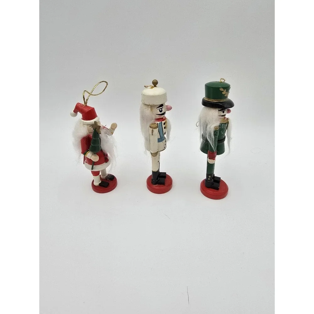 3 Vtg Nutcracker Christmas Ornaments Wooden Santa Soldier‎ Hanging